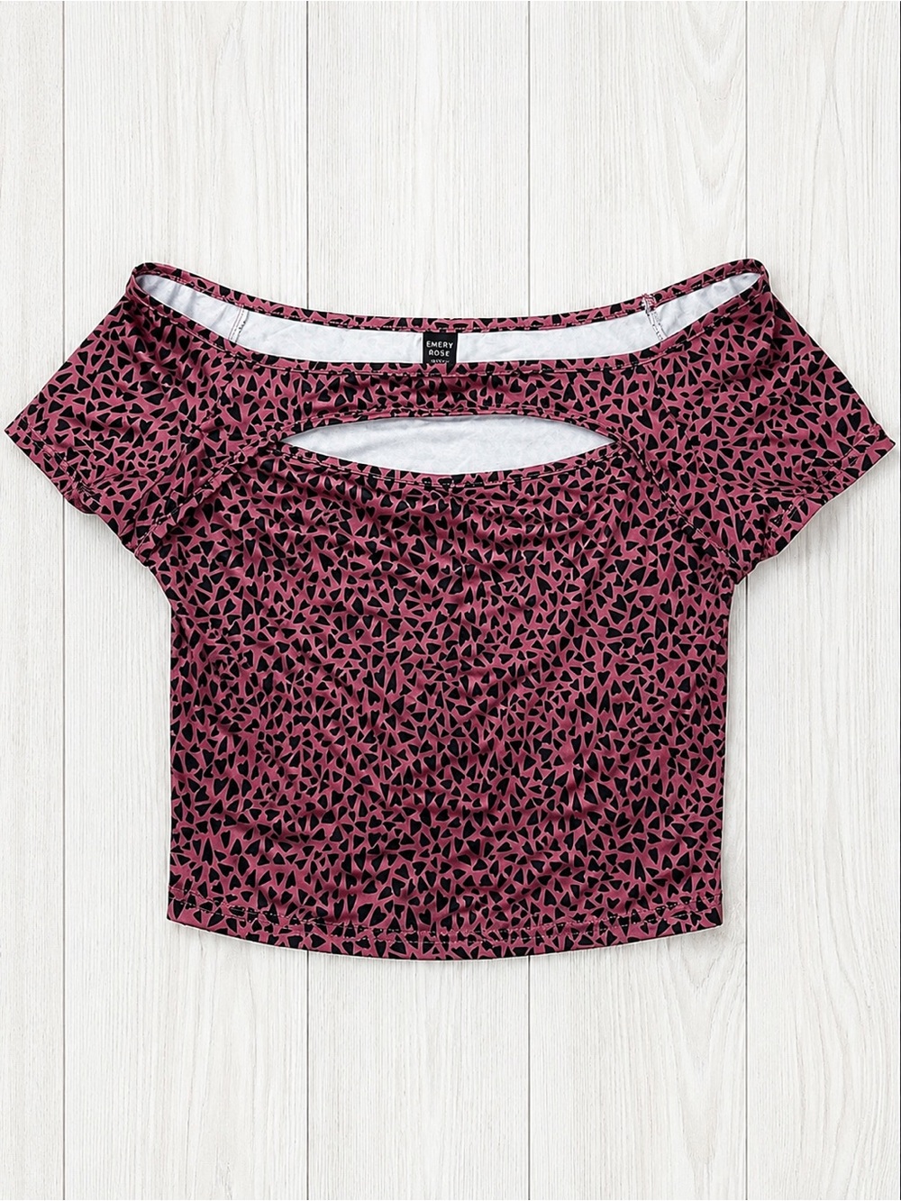 Emery Rose Mauve Black Abstract Print Off Shoulder Crop Top Keyhole M